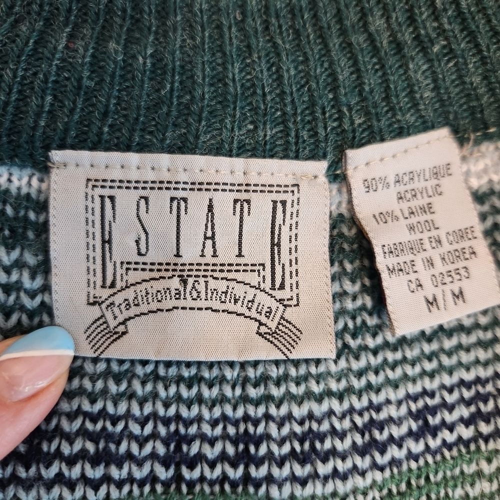 Estate Vintage 90s Sweater Vest Button Front Cardigan Geometric Print Size M - Picture 10 of 10